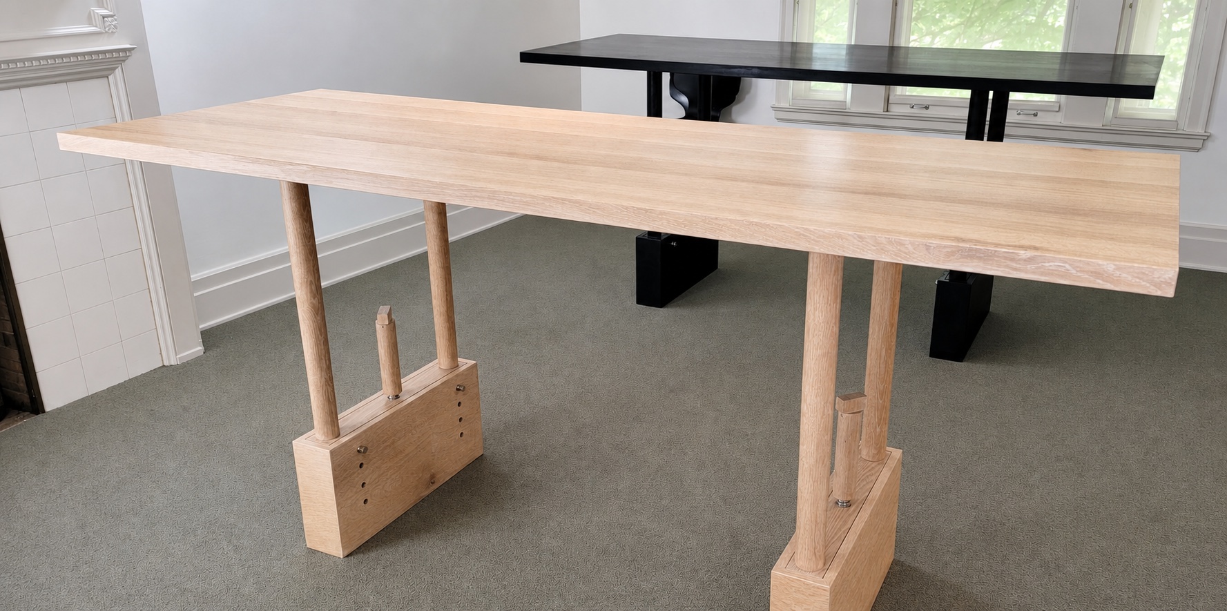Natural standing-height TableRaise table in an interior setting